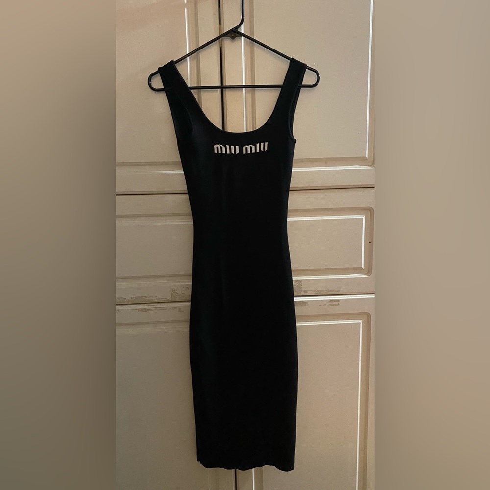 Miu Miu Black Mini Dress with Logo Detail